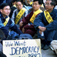 Some of the 50 activists who began a 24-hour hunger strike outside China's official Xinhua News Agency in Hong Kong, December 3, 1988, to protest a proposal in China's post-1997 constitution for Hong Kong. Under the proposal Hong Kong's chief executive would not be directly elected until the year 2012.